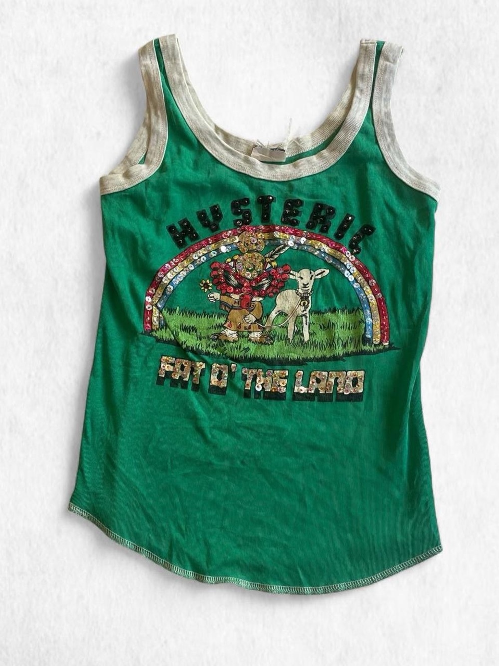 Hysteric Glamour VTG Japanese Green Sequin Graphic Tank Top